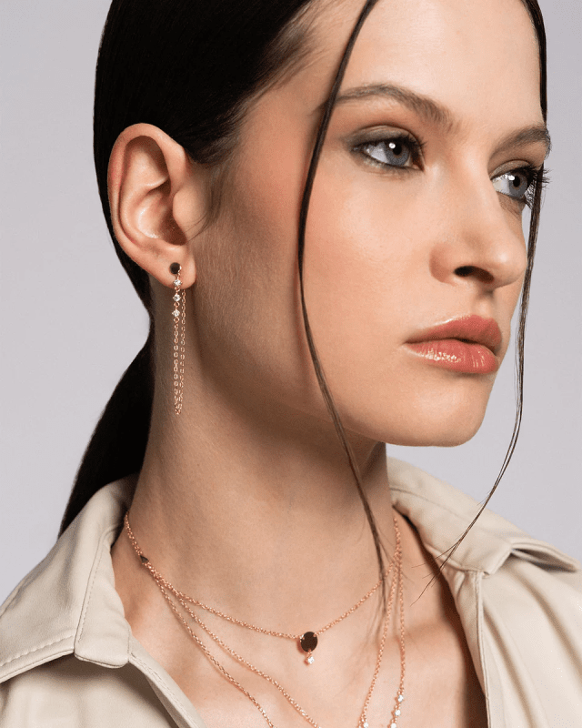 Mono-orecchino disco catenella tre punti luce - orz-024 m3 td au